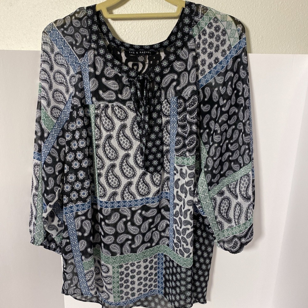 Zac & Rachel‎ Women's L Paisley 3/4 Bell Sleeve Tunic Top C2